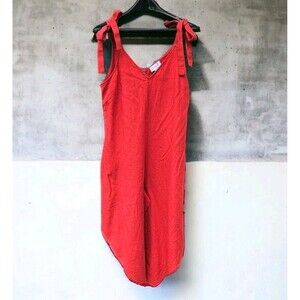 Everlily Red Romper Jumpsuit  Linen Blend Beachy Wide Asymmetric Leg M Lagenlook